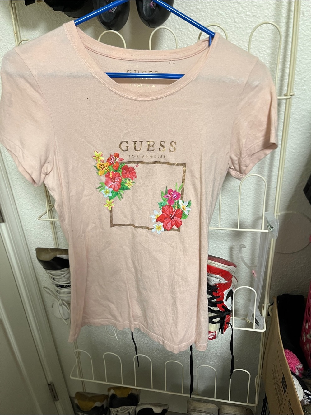 GUESS Light Pink Floral Logo Short Sleeve Tee
